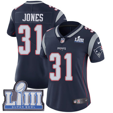 #31 Limited Jonathan Jones Navy Blue Nike NFL Home Women’s Jersey New England Patriots Vapor Untouchable Super Bowl LIII Bound