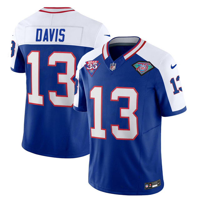 Men’s Buffalo Bills #13 Gabe Davis Blue White 2023 F.U.S.E. 75th Anniversary Throwback Vapor Untouchable Limited Football Stitched Jersey