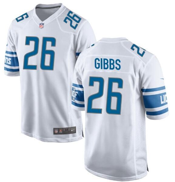 Men’s Detroit Lions Jahmyr Gibbs #26 Nike White Official NFL Game Jersey