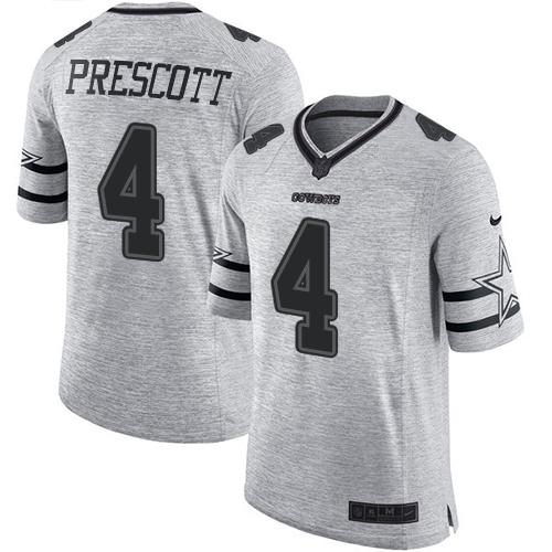 Nike Cowboys #4 Dak Prescott Gray Men’s Stitched NFL Limited Gridiron Gray II Jersey