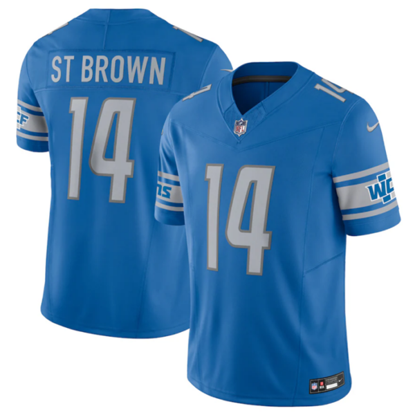 Men’s Detroit Lions #14 Amon-Ra St. Brown Blue 2023 F.U.S.E. Vapor Untouchable Limited Stitched Jersey