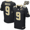Men’s New Orleans Saints #9 Drew Brees Black 50th Season Patch Stitched NFL Nike Elite Jersey