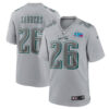 Men’s Philadelphia Eagles #26 Miles Sanders Gray Super Bowl LVII Patch Atmosphere Fashion Stitched Game Jersey