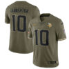 Men’s Minnesota Vikings #10 Fran Tarkenton 2022 Olive Salute To Service Limited Stitched Jersey
