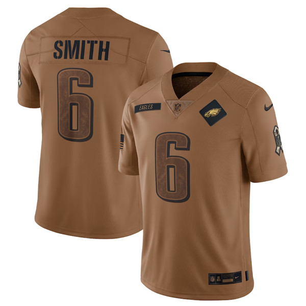 Men’s Philadelphia Eagles #6 DeVonta Smith 2023 Brown Salute To Service Limited Football Stitched Jersey