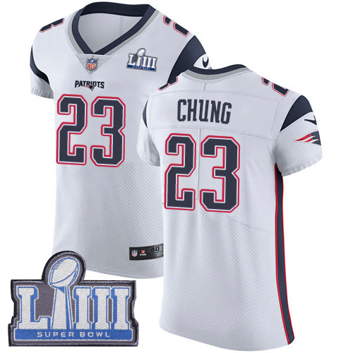 #23 Elite Patrick Chung White Nike NFL Road Men’s Jersey New England Patriots Vapor Untouchable Super Bowl LIII Bound