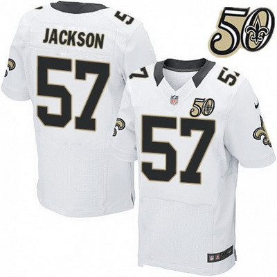 Men’s New Orleans Saints #57 Rickey Jackson White 50th Season Patch Stitched NFL Nike Elite Jersey