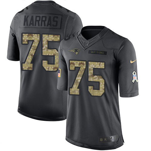 Men’s New England Patriots #75 Ted Karras Black Anthracite 2016 Salute To Service Stitched NFL Nike Limited Jersey