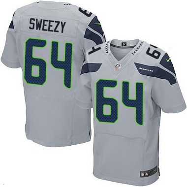 Men’s Seattle Seahawks #64 J. R. Sweezy Gray Alternate NFL Nike Elite Jersey