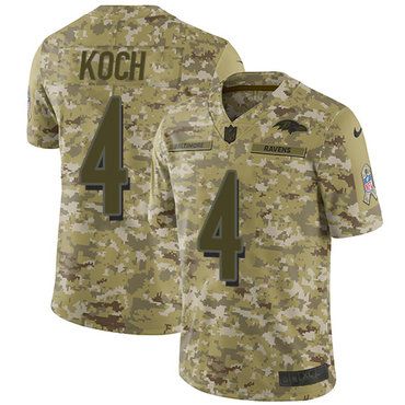 Nike Ravens #4 Sam Koch Camo Men’s Stitched NFL Limited 2018 Salute To Service Jersey