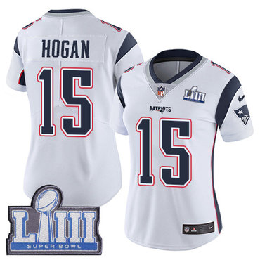 #15 Limited Chris Hogan White Nike NFL Road Women’s Jersey New England Patriots Vapor Untouchable Super Bowl LIII Bound