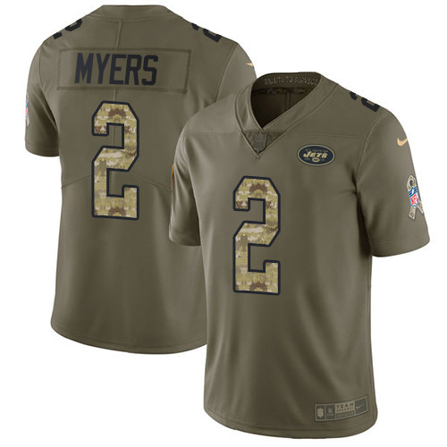 Nike Jets #2 Jason Myers Olive Camo Men’s Stitched NFL Limited 2017 Salute to Service Jersey