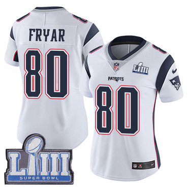 #80 Limited Irving Fryar White Nike NFL Road Women’s Jersey New England Patriots Vapor Untouchable Super Bowl LIII Bound