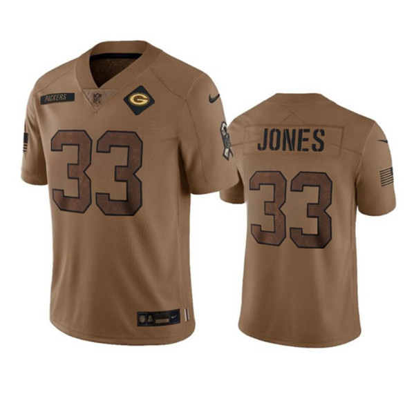 Men’s Green Bay Packers #33 Aaron Jones Brown 2023 Salute To Service Limited Stitched Jersey