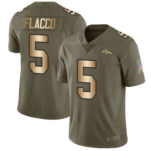 Men’s Denver Broncos #5 Joe Flacco Olive Gold Stitched Football Limited 2017 Salute To Service Jersey