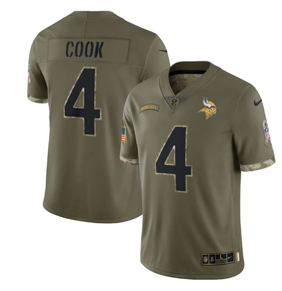 Men’s Minnesota Vikings #4 Dalvin Cook 2022 Olive Salute To Service Limited Stitched Jersey