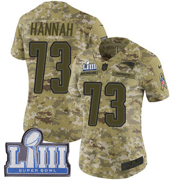 #73 Limited John Hannah Camo Nike NFL Women’s Jersey New England Patriots 2018 Salute to Service Super Bowl LIII Bound