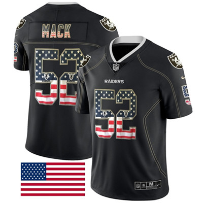 Nike Oakland Raiders #52 Khalil Mack Black Men’s Stitched NFL Limited Rush USA Flag Jersey