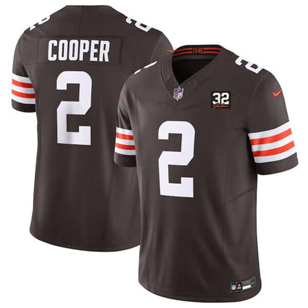 Men’s Cleveland Browns #2 Amari Cooper Brown 2023 F.U.S.E. With Jim Brown Memorial Patch Vapor Untouchable Limited Football Stitched Jersey