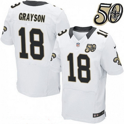 Men’s New Orleans Saints #18 Garrett Grayson White 50th Season Patch Stitched NFL Nike Elite Jersey