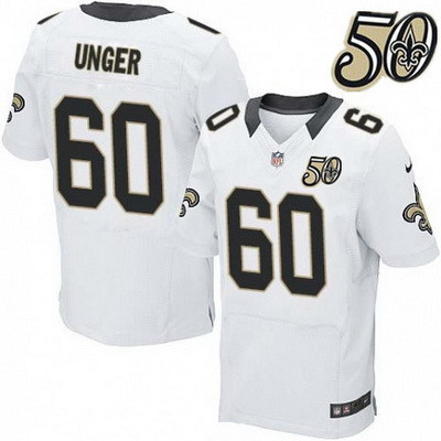 Men’s New Orleans Saints #60 Max Unger White 50th Season Patch Stitched NFL Nike Elite Jersey