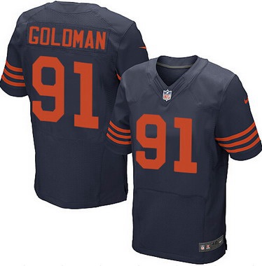 Men’s Chicago Bears #91 Eddie Goldman Navy Blue With Orange Alternate NFL Nike Elite Jersey