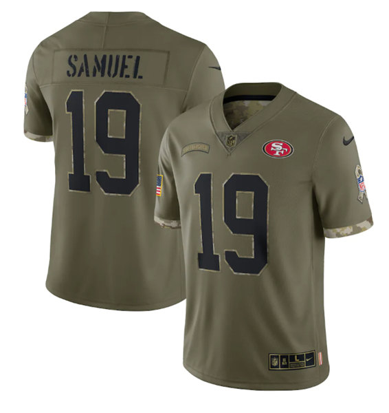 Men’s San Francisco 49ers #19 Deebo Samuel 2022 Olive Salute To Service Limited Stitched Jersey
