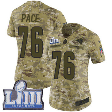 #76 Limited Orlando Pace Camo Nike NFL Women’s Jersey Los Angeles Rams 2018 Salute to Service Super Bowl LIII Bound
