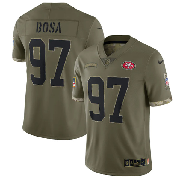 Men’s San Francisco 49ers #97 Nick Bosa 2022 Olive Salute To Service Limited Stitched Jersey