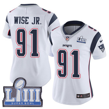 #91 Limited Deatrich Wise Jr White Nike NFL Road Women’s Jersey New England Patriots Vapor Untouchable Super Bowl LIII Bound