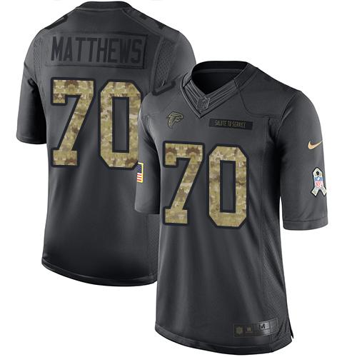 Nike Falcons #70 Jake Matthews Black Men’s Stitched NFL Limited 2016 Salute To Service Jersey