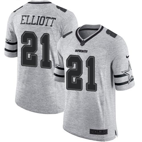 Nike Cowboys #21 Ezekiel Elliott Gray Men’s Stitched NFL Limited Gridiron Gray II Jersey