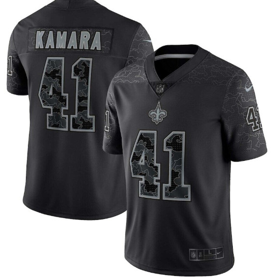 Men’s New Orleans Saints #41 Alvin Kamara Black Reflective Limited Stitched Football Jersey