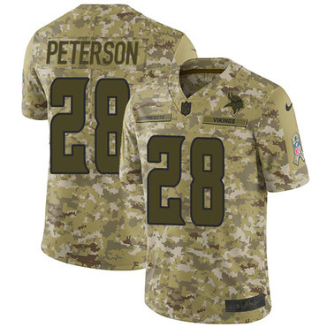 Nike Vikings #28 Adrian Peterson Camo Men’s Stitched NFL Limited 2018 Salute To Service Jersey