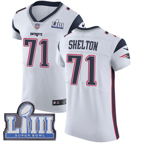 #71 Elite Danny Shelton White Nike NFL Road Men’s Jersey New England Patriots Vapor Untouchable Super Bowl LIII Bound