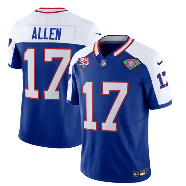 Men’s Buffalo Bills #17 Josh Allen Blue White 2023 F.U.S.E. 75th Anniversary Throwback Vapor Untouchable Limited Football Stitched Jersey