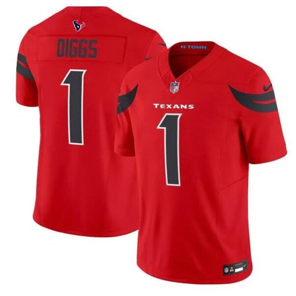 Men’s Houston Texans #1 Stefon Diggs Red Red 2024 Alternate F.U.S.E Vapor Football Stitched Jersey
