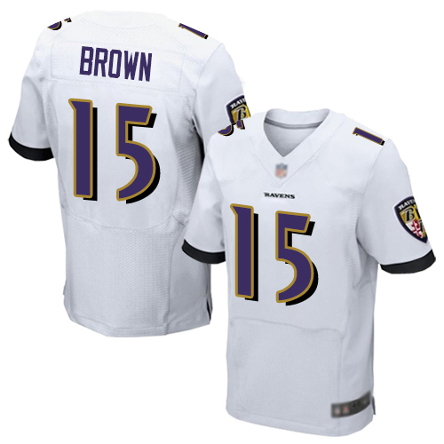 Ravens #15 Marquise Brown White Men’s Stitched Football New Elite Jersey