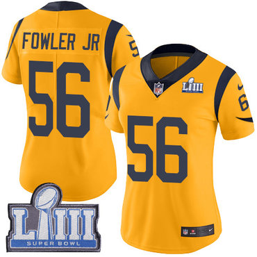 #56 Limited Dante Fowler Jr Gold Nike NFL Women’s Jersey Los Angeles Rams Rush Vapor Untouchable Super Bowl LIII Bound