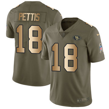 Nike 49ers #18 Dante Pettis Olive Gold Men’s Stitched NFL Limited 2017 Salute To Service Jersey