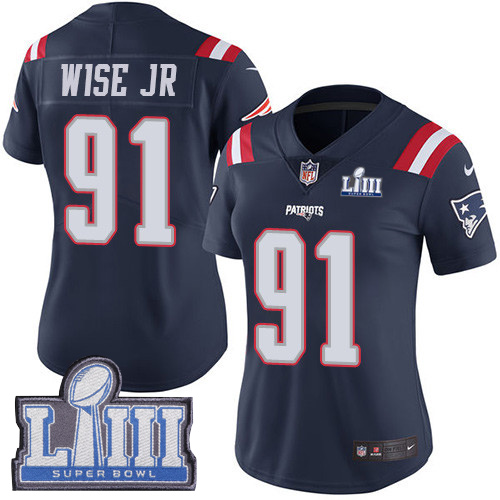#91 Limited Deatrich Wise Jr Navy Blue Nike NFL Women’s Jersey New England Patriots Rush Vapor Untouchable Super Bowl LIII Bound