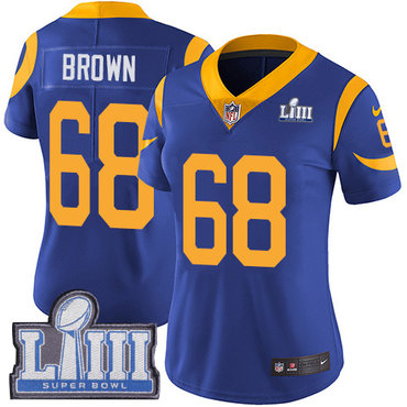 #68 Limited Jamon Brown Royal Blue Nike NFL Alternate Women’s Jersey Los Angeles Rams Vapor Untouchable Super Bowl LIII Bound
