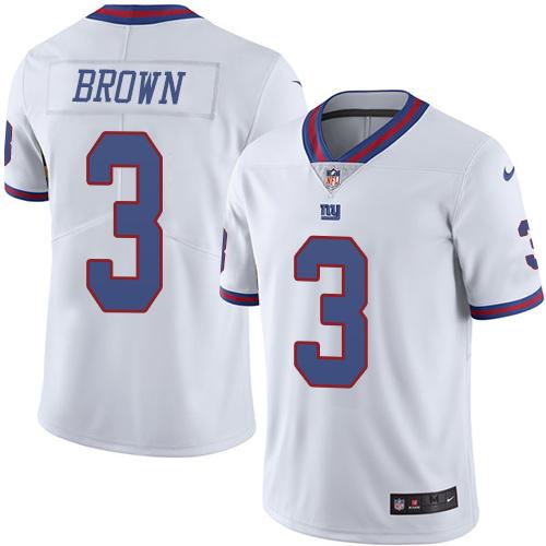 Nike Giants #3 Josh Brown White Men’s Stitched NFL Limited Rush Jersey
