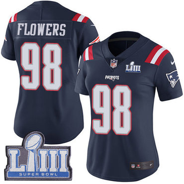 #98 Limited Trey Flowers Navy Blue Nike NFL Women’s Jersey New England Patriots Rush Vapor Untouchable Super Bowl LIII Bound