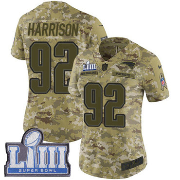 #92 Limited James Harrison Camo Nike NFL Women’s Jersey New England Patriots 2018 Salute to Service Super Bowl LIII Bound