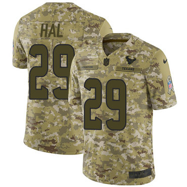 Nike Texans #29 Andre Hal Camo Men’s Stitched NFL Limited 2018 Salute To Service Jersey