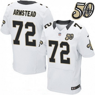 Men’s New Orleans Saints #72 Terron Armstead White 50th Season Patch Stitched NFL Nike Elite Jersey