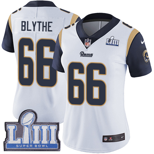 #66 Limited Austin Blythe White Nike NFL Road Women’s Jersey Los Angeles Rams Vapor Untouchable Super Bowl LIII Bound
