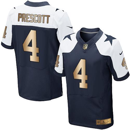 Nike Cowboys #4 Dak Prescott Navy Blue Thanksgiving Throwback Men’s Stitched NFL Elite Gold Jersey