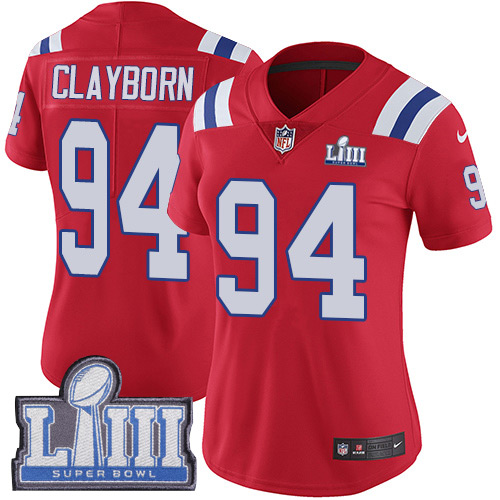 #94 Limited Adrian Clayborn Red Nike NFL Alternate Women’s Jersey New England Patriots Vapor Untouchable Super Bowl LIII Bound